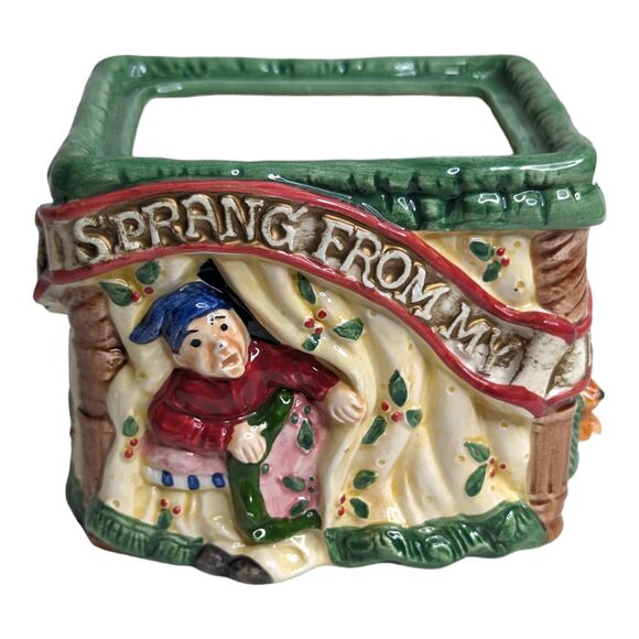 90s Fitz And Floyd Night Before Christmas Holiday Ceramic Sugar Bowl No Lid - Picture 6 of 6